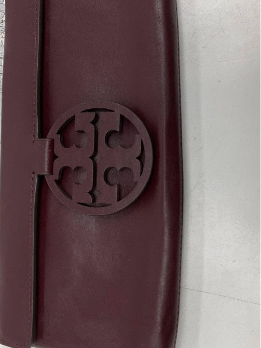 Tory Burch Marion Leather Clutch in Burgundy